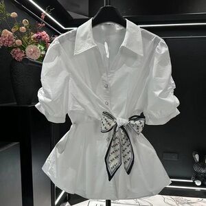 Elegant White Blouse with Bow Detail